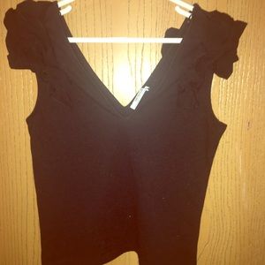 Zara black top, deep V and ruffle sleeves